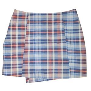 Caribbean Joe Blue and Orange Plaid Mini Skirt/skort